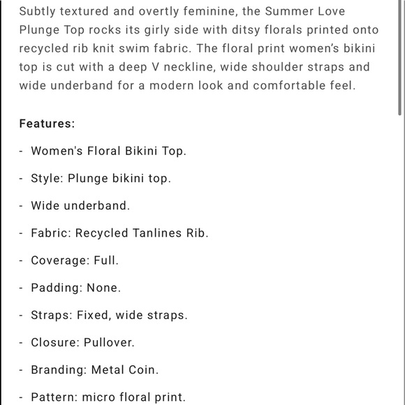 🌺☀️ Billabong ☀️🌺 Summer Love Plunge Bikini Top - Picture 10 of 10